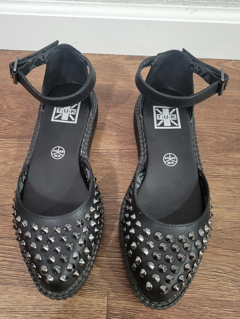 T.U.K Black Studded MaryJane Creepers Size 9
